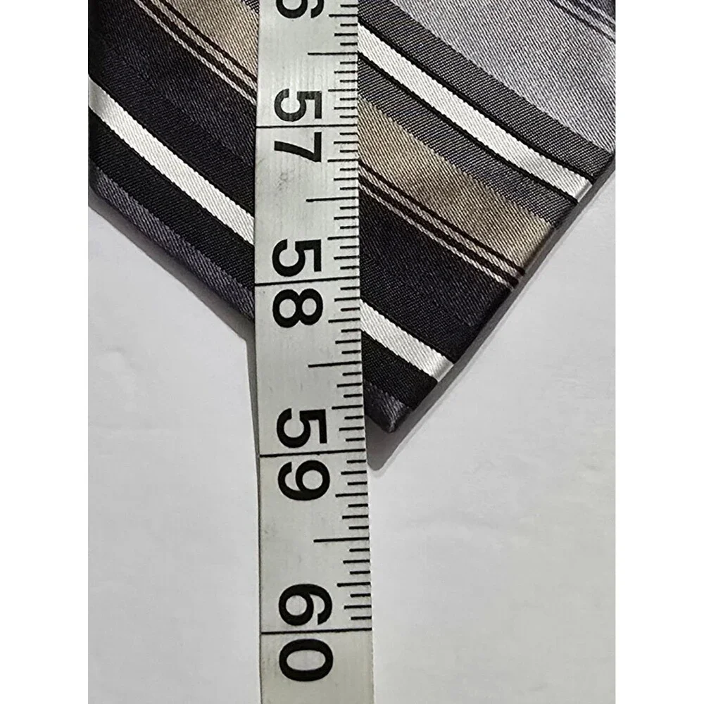 Van Hausen 100% Silk Necktie Striped Pattern Shades Of Brown, Grey & Black Tie
